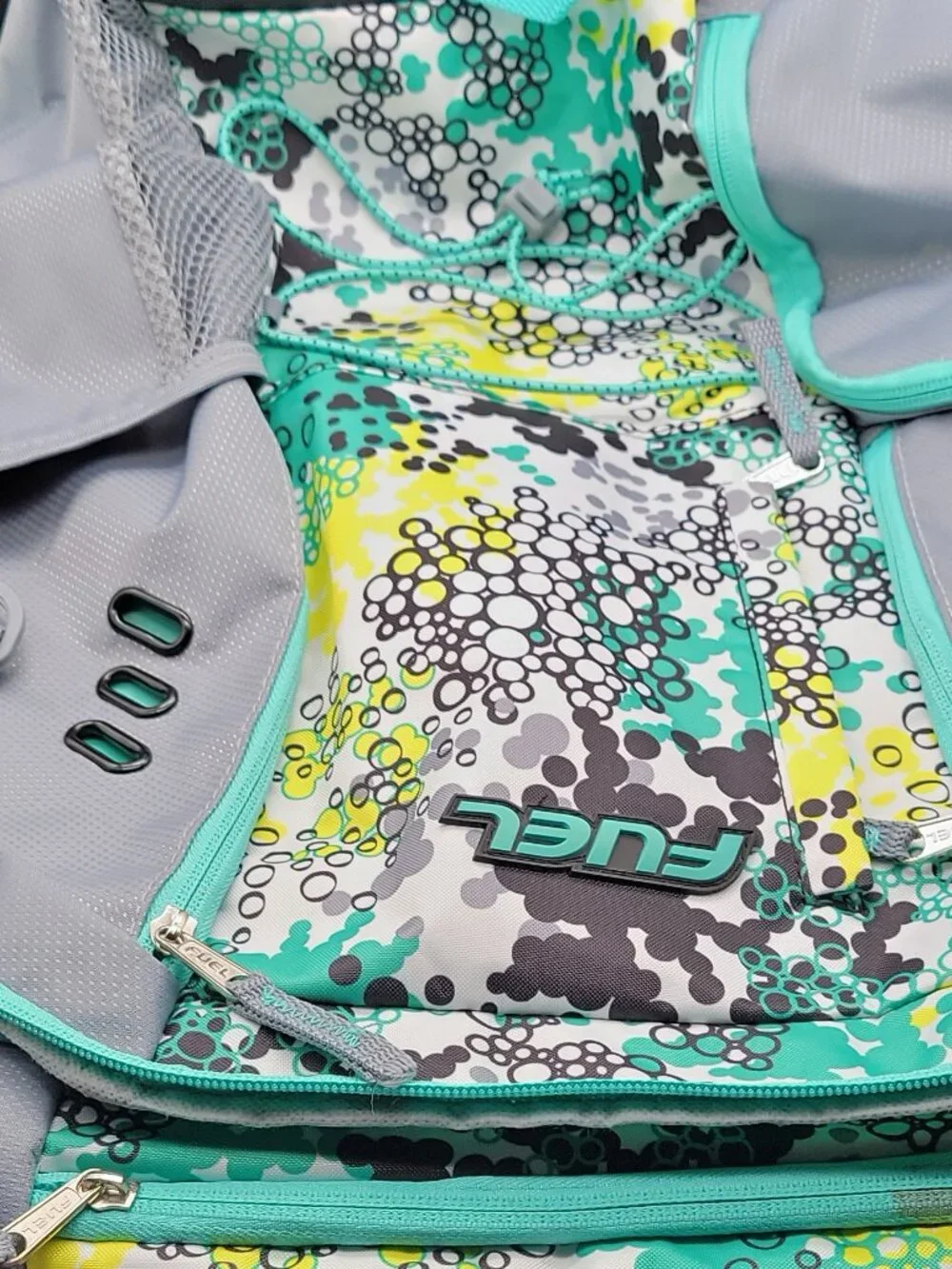 Fuel Large Backpack, Gray Teal Multicolor, Zip, Padded Straps, Pockets, School